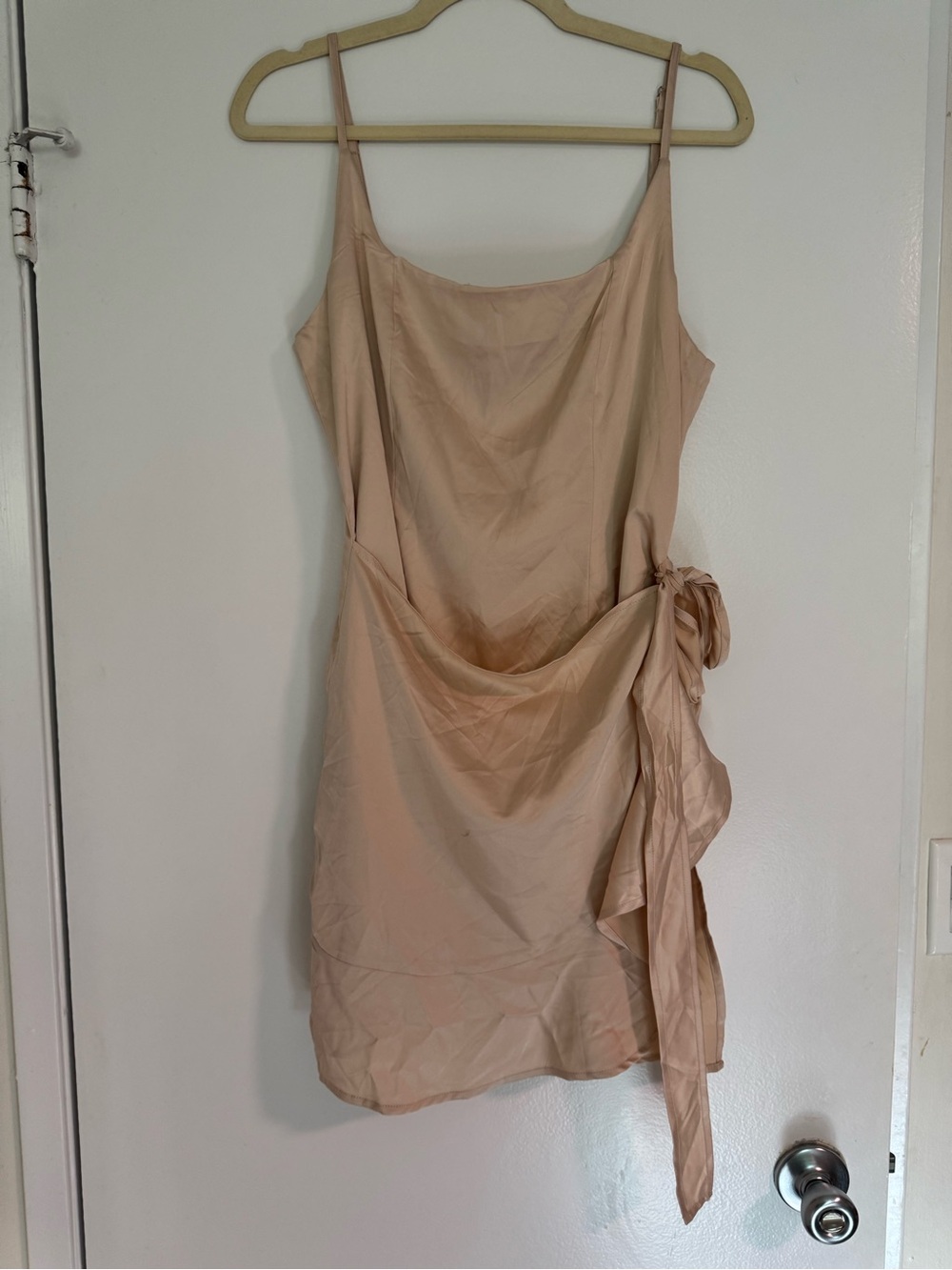 Satin Beige Slip Dress with Side Tie